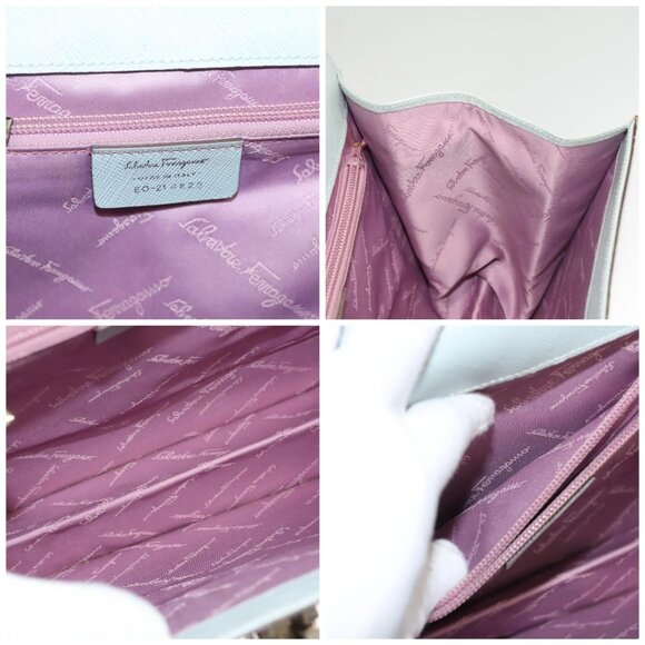 Salvatore Ferragamo Gancini Hand Bag Safiano 2way Light Blue Silver Auth BA1740 - Picture 15 of 16